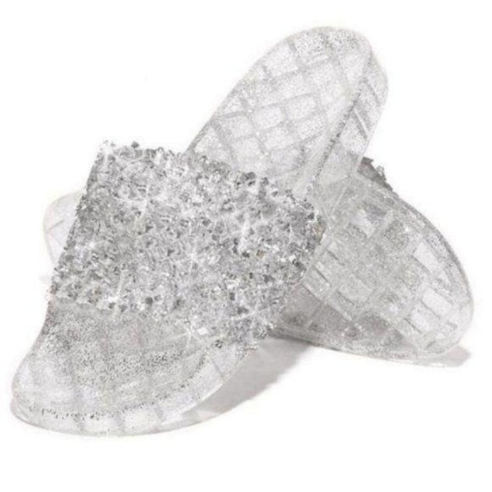 !!RESTOCKED!! Silver Embellished Sparkle Slides - Picture 5 of 6